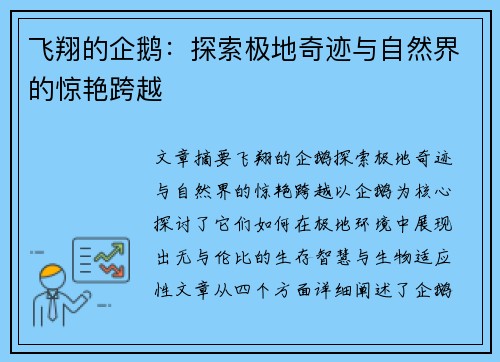 飞翔的企鹅：探索极地奇迹与自然界的惊艳跨越